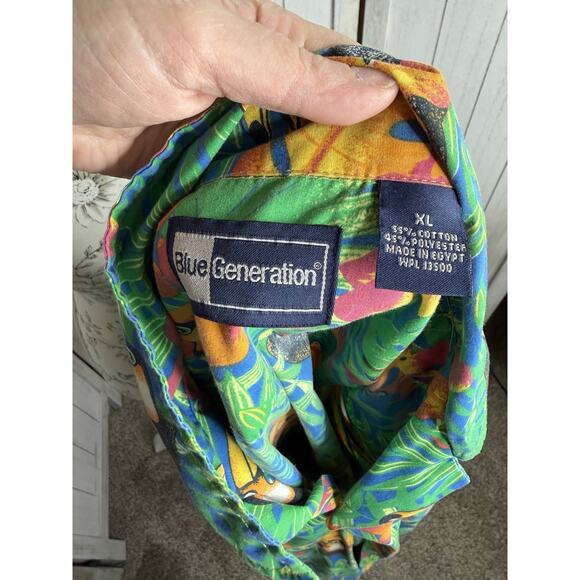 Blue Generation Shirt Mens Size XL Tucan Button Front Tropical Branded - Picture 4 of 6
